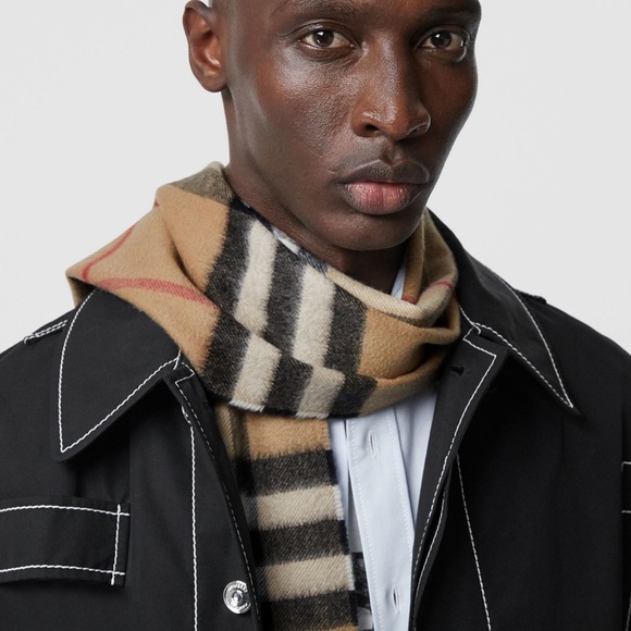 Burberry The Classic Check Tan, Black & White Cashmere Scarf - Picture 4 of 6